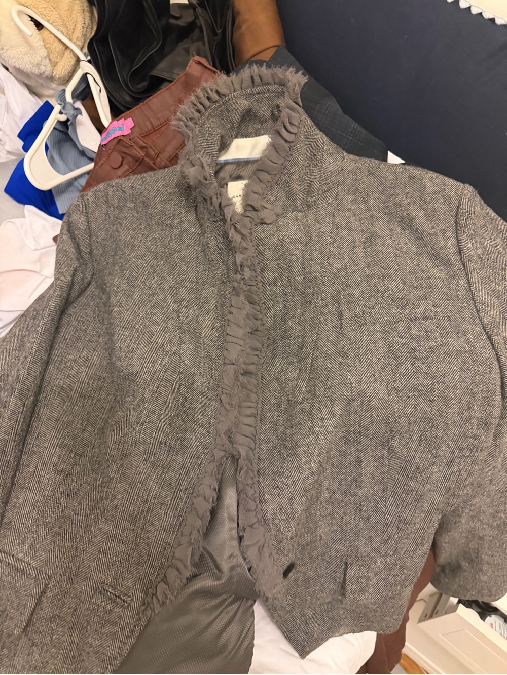 Banana Republic Gray Fringe-Trim Herringbone Blazer